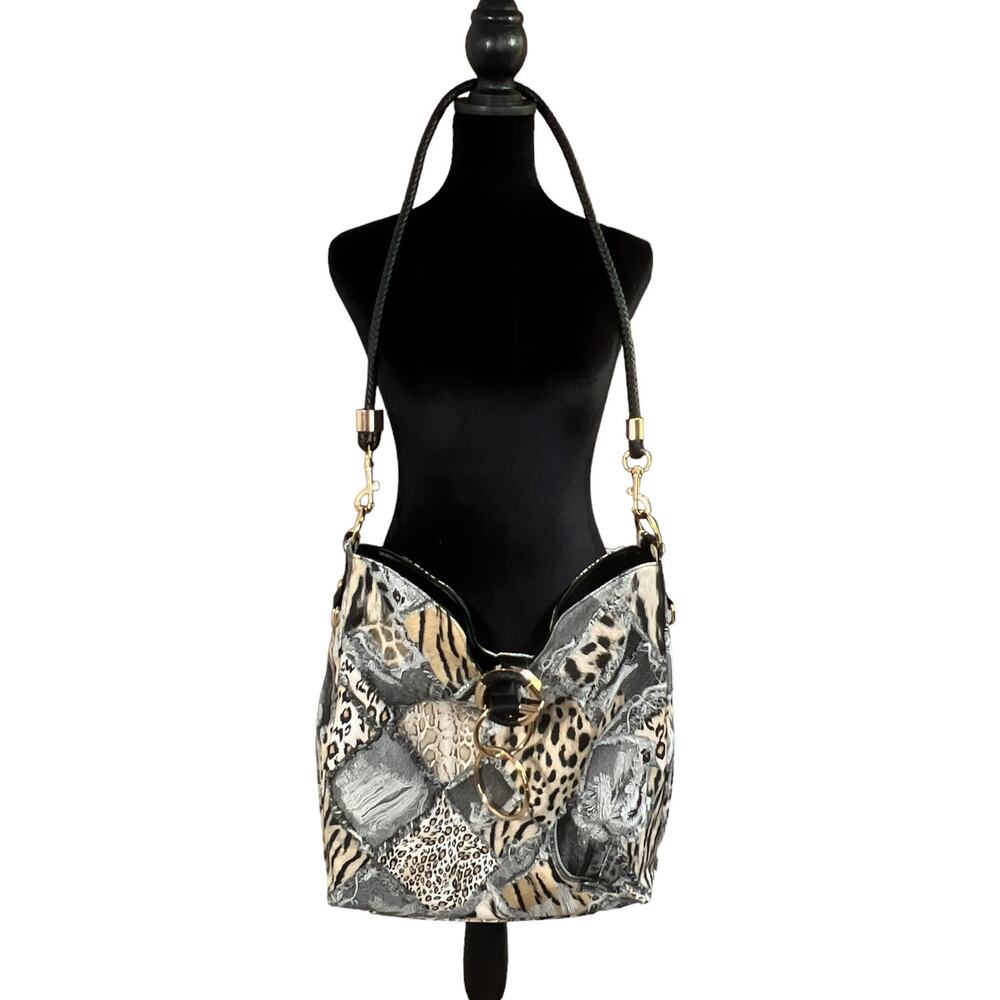 Retro Patchwork Leopard Print Hobo Large Capacity… - image 3